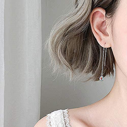 Fashion Elegant 925 Sterling Silver Drop Earrings Colorful Droplet Dangle Threader Earrings For Women