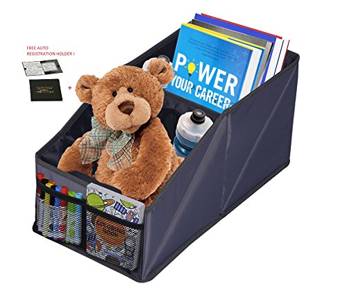Collapsible Car Console Organizer with Auto Car REGISTRATION HOLDER Trunk Clutter-Free Bin Multiple Components for toys, books, magazines, CDs, and first aid kitswater bottles, snacks, smaller toys - Thumbnail 6