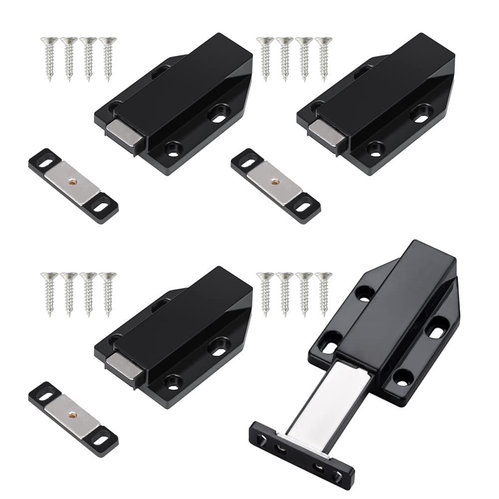 4 Pack Push to Open Cabinet Hardware Magnetic Touch Latches, Magnetic Push Latch Heavy Duty for Doors Drawers Release Latch Kitchen Drawer Push Catch Pop Out Latch Black