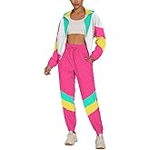 UOUA Women's Color Block 2 Piece 80s 90s Outfits Long Sleeve Windbreaker Jacket Tracksuit Set