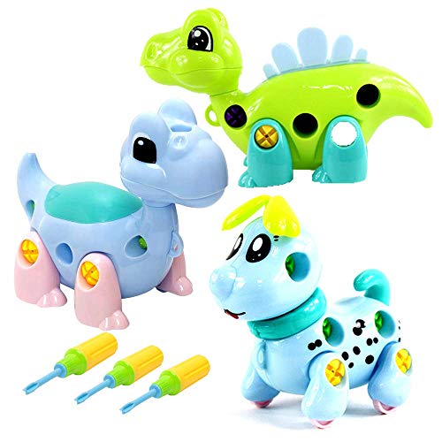 3 Pack Take Apart Dinosaur Dog Toy Set with Tools|Kids can Takeapart &Re-Assemble|Promotes STEM Learning for Boys Girls