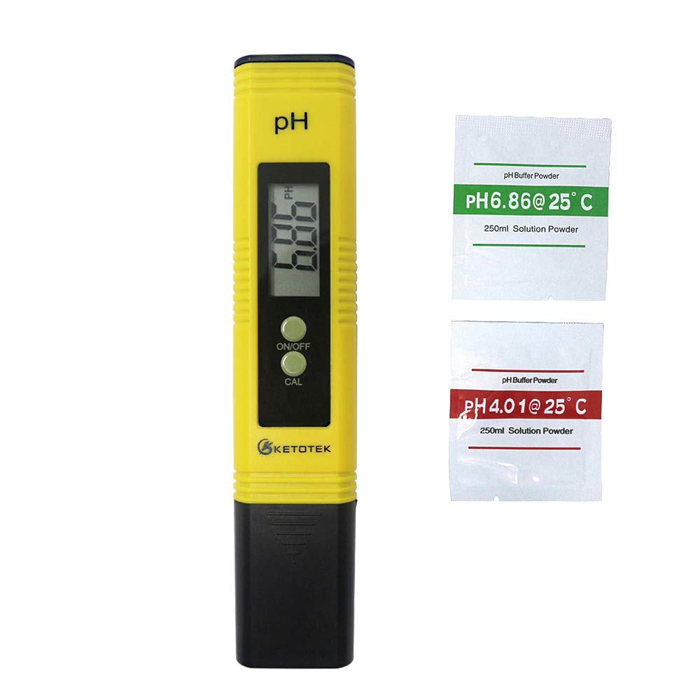 KETOTEK pH Meter Digital Water Quality pH Tester Pen with Calibration Solution 0-14pH Portable Water pH Test Kit for Hydroponics Fish Tank Batteries Included