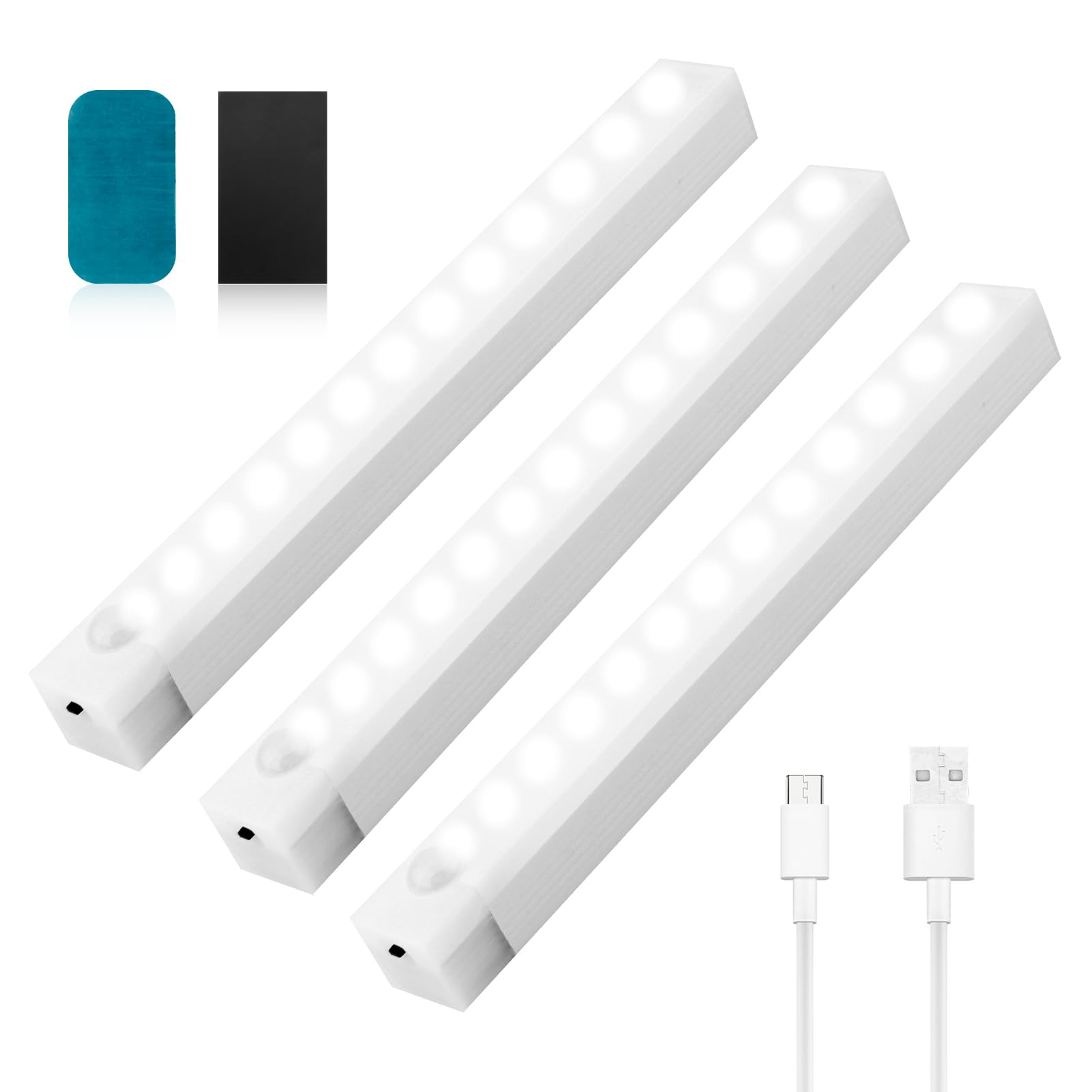 GBULTR 5000K Wireless Motion Sensor LED Lights 3PCS for Under Cabinet Closet and Stair Lighting USB Rechargeable Magnetic Night Light Bars Sensor Lights Indoors for Kitchen Wardrobe with Type-C Cable