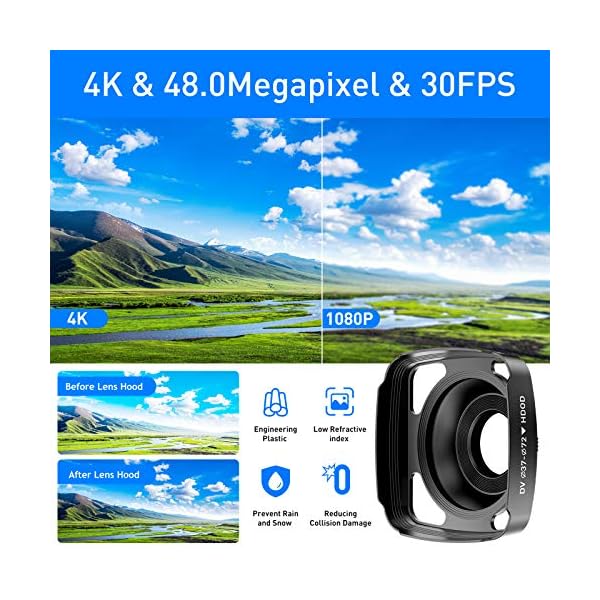 Aabeloy 4K Videokamera Camcorder UHD 48MP Wi-Fi IR Nachtsicht 16X Digital Zoom Recorder 3,0" IPS Touchscreen Vlog Kamera für YouTube mit Mikrofon Handstabilisator Gegenlichtblende, 2 Batterien – Bild 3