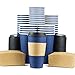 Glowcoast Disposable Coffee Cups With Lids - 20 oz To Go Coffee Cup (80 Pack). Large Travel Cups Hold Shape With Hot and Cold Drinks, No Leaks! Paper Cups with Insulated Sleeves Protect Fingers!