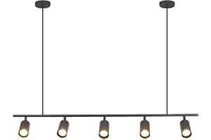 BOKT Matte Black Metal 5-Lights LED Linear Track Lighting Mid Century Modern Hanging Track Lighting Commercial Pendant Light Fixture Adjustable Industrial Ceiling Spot Lighting
