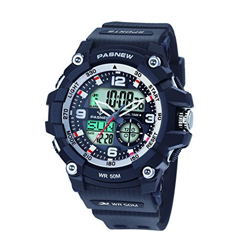 Pasnew-467 Sports Analogue-Digital Watches Mens Watches Boys Teenagers Watches Students Watch with Alarm Waterproof Stopwatch Dual-time Light Multi-Functional Wrist Watches