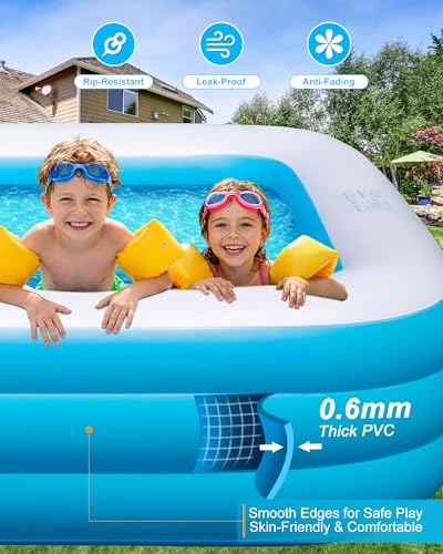 Inflatable Pool for Adults and Kids, 130"x72"x22" Full Size Inflatable Pools with Lights & Pump, Large Blow Up Pool for Family, Thickened Inflatable Swimming Pool for Outdoor Backyard