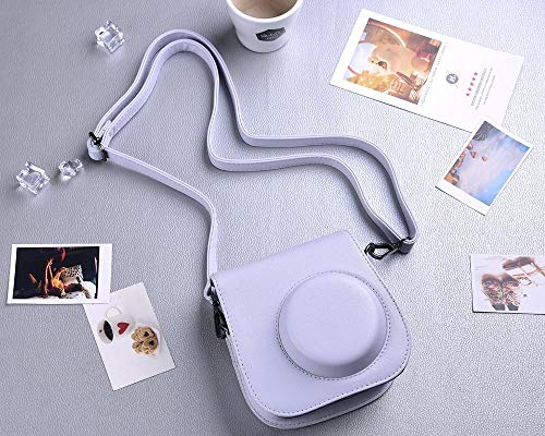 Protective & Portable Case Compatible with Fujifilm Instax Mini 9 8 8+ Instant Polaroid Film Camera with Accessory Pocket and Adjustable Strap - Smokey White by SAIKA