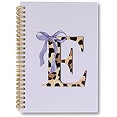 laveliabel Purple Coquette Bow Spiral Notebook, Leopard Print Initial E Journaling Notebooks, Trendy Preppy Girly Aesthetic College Ruled Spiral Notebook for School Office Supplies, 5.5x8.3 Inches