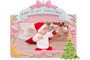 MAXORA Baby's First Christmas Photo Ornament 2024 - Personalized Pink Picture Frame Christmas Ornament - Custom Christmas Gifts for Grandbabies - Babies 1st Holiday Keepsake