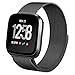 hooroor for Fitbit Versa Bands Women Men Small Large, Milanese Loop Stainless Steel Metal Sport Replacement Bracelet Strap with Magnet Lock Wristbands for Fitbit Versa Smart Watch (Black, Large)