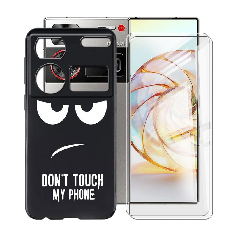 HGJTFANY Case for ZTE Nubia Z60 Ultra + [Pack of 2 Tempered Glass Screen Protector], Thin Black Soft TPU Bumper Shockproof Silicone Mobile Phone Case for ZTE Nubia Z60 Ultra - Do Not Touch