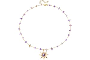 Aktully Crystal Sun Necklace for Women 18K Gold Plated Sun Pendant Necklace Natural Stone Crystal Choker Necklace Healing Crystal Necklace Christmas Trendy Jewelry for Women