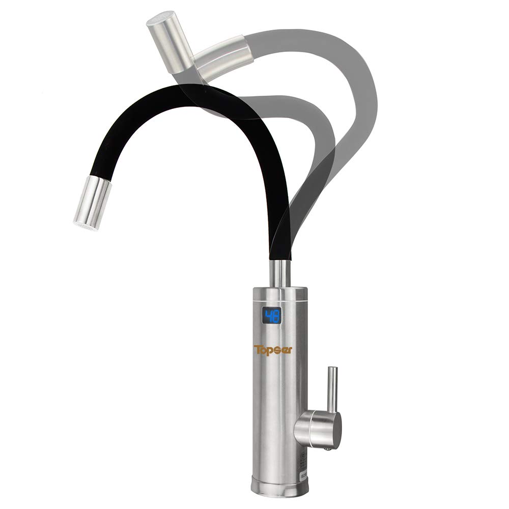 Electric Hot Water Taps - TopSer BS-18DC-3 Pro [Stainless Steel ] Tankless Electric Heater Kitchen Taps,360°Swivel Cold and Hot Water Tap with LCD Display for Bathroom,Washroom,Toilet