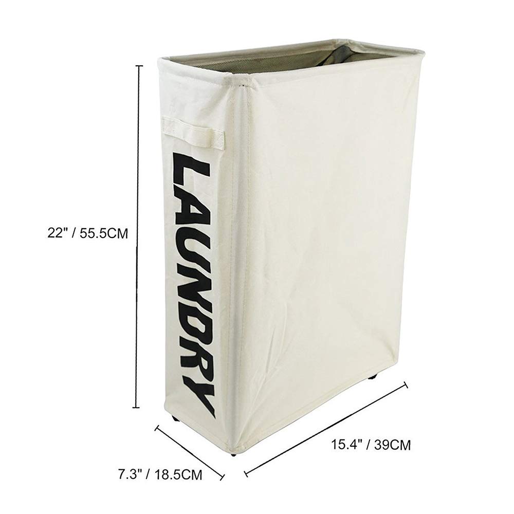 XIFIRY Slim Rolling Laundry Hamper Collapsible Thin dirty Laundry Basket Foldable Dirty Clothes Sorter and Organizer with wheels (Beige)