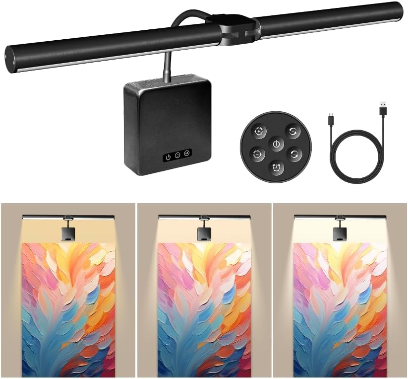 Photo 1 of cotaros Picture Lights for Wall, 26in Metal Picture Light Art Lighting for Paintings Wireless Dimmable Recharging Lights for Pictures on Wall, with Remote and Timer for Gallery Dartboard Art Bedroom