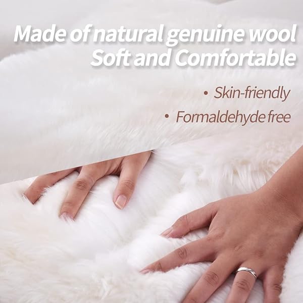 IRIWOOL PREMIUM GENUINE FUR SHEEPSKIN RUG REAL AUSTRALIA SHEEPSKIN NATURAL LUXURY FLUFFY LAMBSKIN FUR AREA RUG SEAT COVERS FOR KIDS BEDROOM SOFA CHAIR COVER (CREAMY WHITE, DOUBLE PELT/2FT X 6FT)