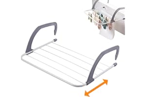 Clothes Drying Rack 19.69x13.78inch Hanging Punch-Free 5 Bar Foldable Adjustable Anti-Rust Holder Laundry Rails Dryer for Tow