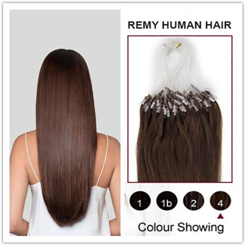 Soucool Micro Loop Remy (Remi) Human Hair Extensions 14"16"18"20"22"24" Hair Micro Link Medium Brown(4)Straight Set 100 Strands [1 Set:40-50Grams,120-150Grams Full Head]
