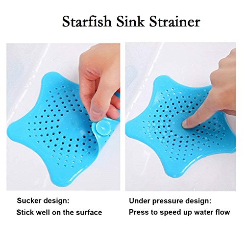 Awekris Shower Drain Hair Catcher, Hair Stopper for Bathroom Bathtub and Kitchen, Rubber Sink Strainer,White & Blue Starfish Shaped (4 Pack) - Thumbnail 4
