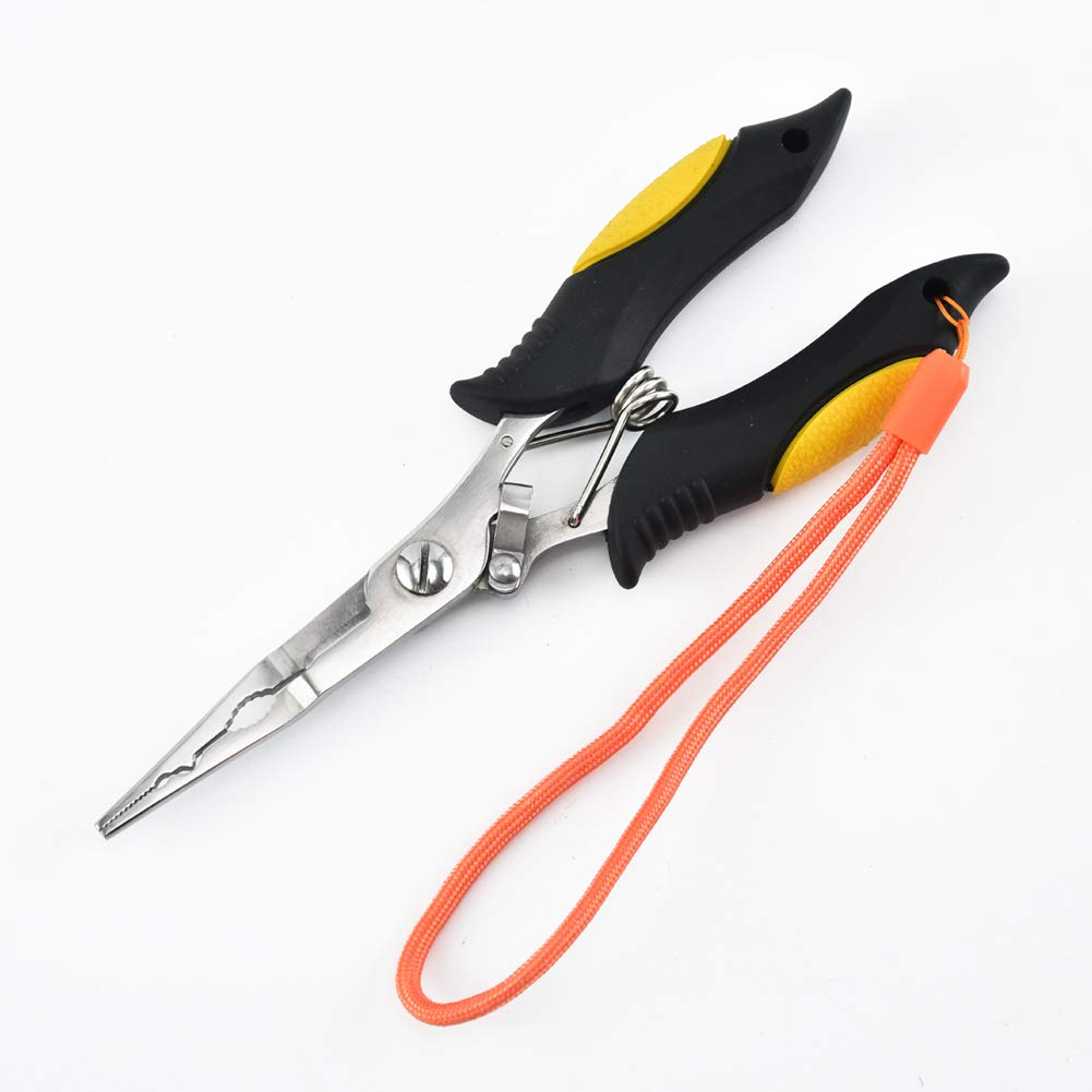 MILLION SOURCE 7'' Fishing Pliers Tool Hook Remover Stainless Steel Luya Fishing Pliers with Sheath and Lanyard Yellow