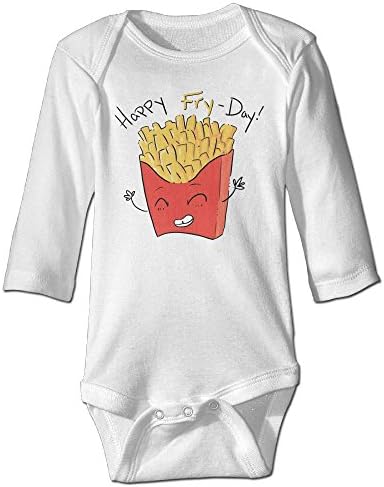 Cuok Baby Bodysuit Happy Fry-Day One Piece Baby Long Sleeve Boy Jumpsuit 24 Months White