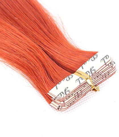 Winky Wiggery 14-22 Inch 50g/20pcs Tape Hair Extension Real Human Hair Seamless Skin Weft Adhesive Invisible Double Side Remy Tape In Hair Extension (20"-50g, Orange)