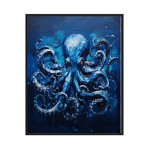 Blue Octopus Unframed Poster Art Print, Animal Painting Wall Art Abstract Artwork, Colorful Wildlife Prints Decor for Bedroom Bathroom Living Room 62 (Blue Octopus, 10"L x 8"W, Unframed) at Amazon