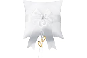 Hpmjz Wedding Ring Pillow Fairy Pearl Ivory Ring Bearer Cushion Bowknot Pocket Rings Bearer Pillow Holder Simple Collection of Big Bow for Christmas Party Wedding Ceremony 7.8'' x7.8''