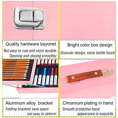 KINSPORY 139 Pack Art Kits, 2 Sketch Books, Deluxe Art Set Crafts, Watercolor Pens, Colored Pencils, Oil Pastels, Paints, Painting Drawing Coloring Gift for Artists Kids Girls (Rose Pink)