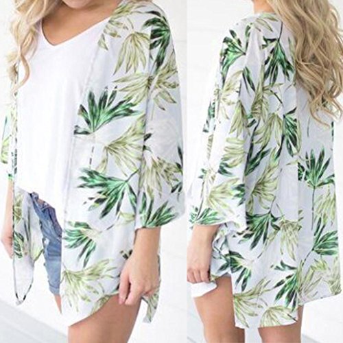 Tootu Women Chiffon Loose Shawl Print Kimono Cardigan Top Cover Up Blouse Beachwear (S, G)
