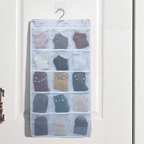 BB Brotrade Hanging Closet Organizers,Dual-Sided Hanging Underwear Organizers with Hanger,25 Mesh Pockets for Storage Bra, Socks,Lingerie,Makeup and Dorm Room Accessories (White)