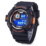 Mens S-Shock Electronic Military Digital Quartz Army Waterproof Sport Watch LED Back Light, 164FT 50M 3ATM Water Resistant, Multifunctional, Stop Watch - Orange