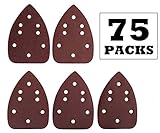 Fugen 75 PCS Mouse Sander Sandpaper Sander Pads Sanding Sheets 40 80 120 180 240 Grit Assorted for Ryobi Corner Cat, Craftsman Mouse Sander, Genesis Corner Palm Sander, Wen Detailing Palm Sander