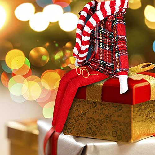 3 PCS Christmas Santa Couture Clothing Set Elf Doll Accessories Clothes Set Including Long Sleeved Shirt, Elf Glasses, Red and White Striped Scarf