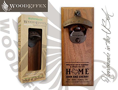 Personalized Bottle Opener Cap Catcher - Walnut Wood Home Design