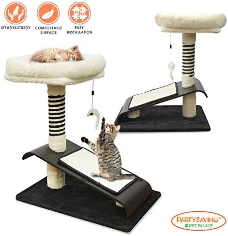 PARTYSAVING PET Palace Petite Cat Kitten Hardwood Activity Tree w/Adjustable Sisal Mat, Scratching Post, Plush Fur Bed, APL2083