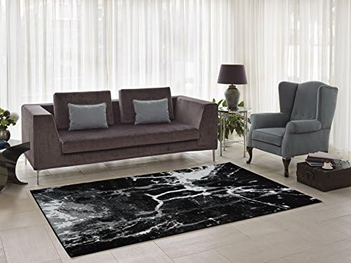 Ladole Rugs Abstract Pattern Modern Area Rug - Indoor Premium Carpet for Living Room, Bedroom, Entrance, and Office - Black and White, 6x9 (6'5" x 9'5", 200cm x 290cm)