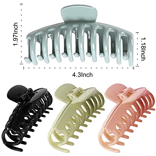 ONSTUY Large Hair Clips,4 Inch Hair Clip for Women and Girls,Non-slip Big Claw Hair Clips for Thick Hair and Thin Hair,Hair Clips for Styling,Plastic Material,4 Color Available(4 Packs)