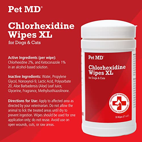 Pet MD Chlorhexidine Wipes XL with Aloe for Dogs and Cats Medicated
