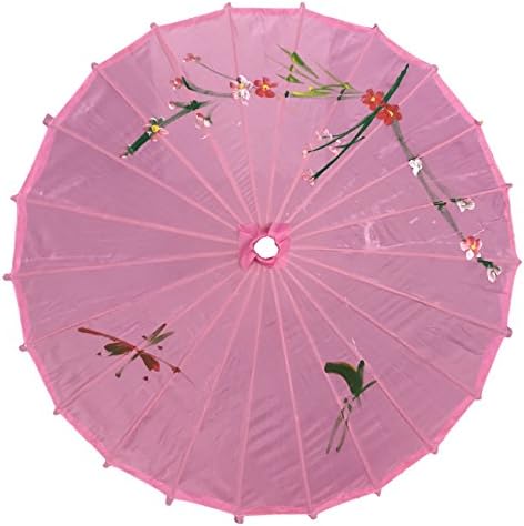 32" Chinese Japanese Hand Painted Oriental Parasol Umbrella (Pink)