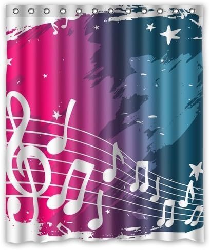 CozyBath Music Notes Waterproof Polyester Fabric 60(w) x 72(h) Shower Curtain and Hooks by CozyBath