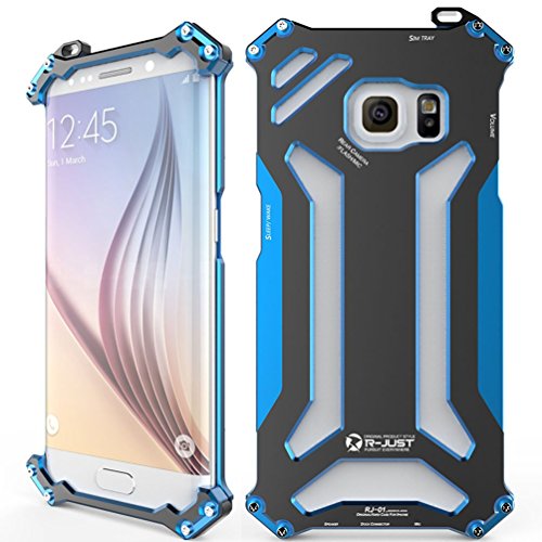 Galaxy S6 Edge Metal Case, [Aerospace aluminum] [ Outdoor Metal Hook ] Double Color OPS Cool Shockproof Strap Back Cover with HD Film for Samsung Galaxy S6 Edge (Blue)