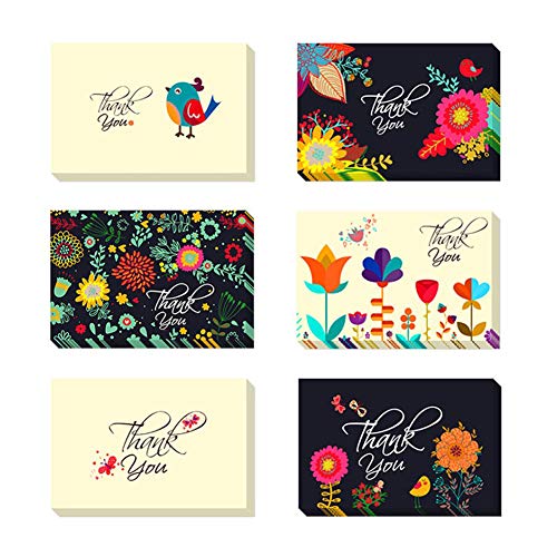 FuturePlusX Thank You Cards, 48PCS 4 x 6 Inch Floral Thank You Notes Bulk Pack Blank Inside Greeting Cards wit