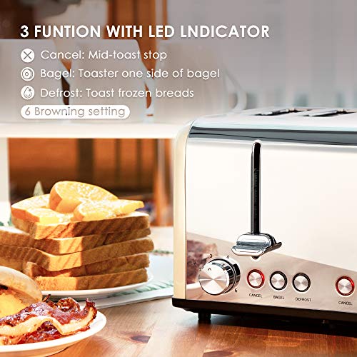 Toaster 4 Slice, CUSIBOX Retro Stainless Steel Extra Wide Slots Toaster with Bagel, Defrost