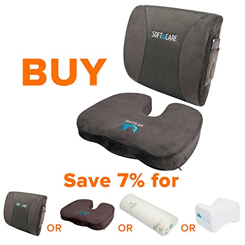 SOFTaCARE Seat Cushion Coccyx Orthopedic Memory Foam and Lumbar Support