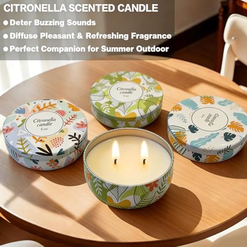 Citronella Candle Outdoor 4pcsx6oz, Decorative Lemongrass Candles 240 Hours Burn Time 2-Wick Natural Soy Wax Indoor & Outdoor Candles, Ideal for Camping Patio Garden Yard Porch Gifting Home Décor