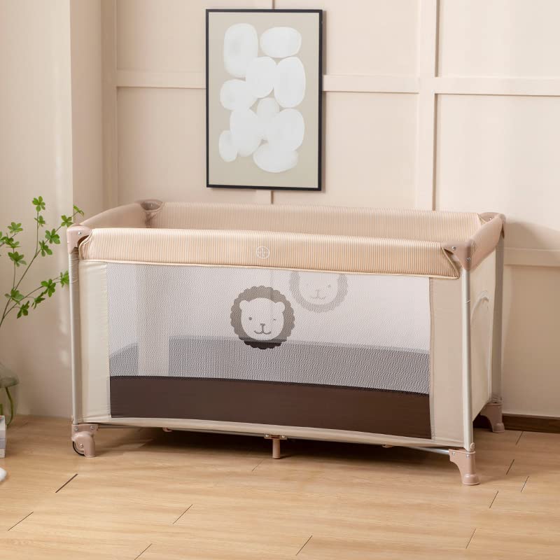 Ssonlun 2 In 1 Baby Crib, Portable Playard, Baby Cot Foldable Travel Bed Playpen, Travel Crib Nursery Center for Infant with Comfortable Mattress and Carry Bag
