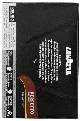 LAVAZZA PERFETTO SINGLE-SERVE COFFEE K-CUP PODS FOR KEURIG BREWER, DARK AND VELVETY ROAST, 10-COUNT BOX